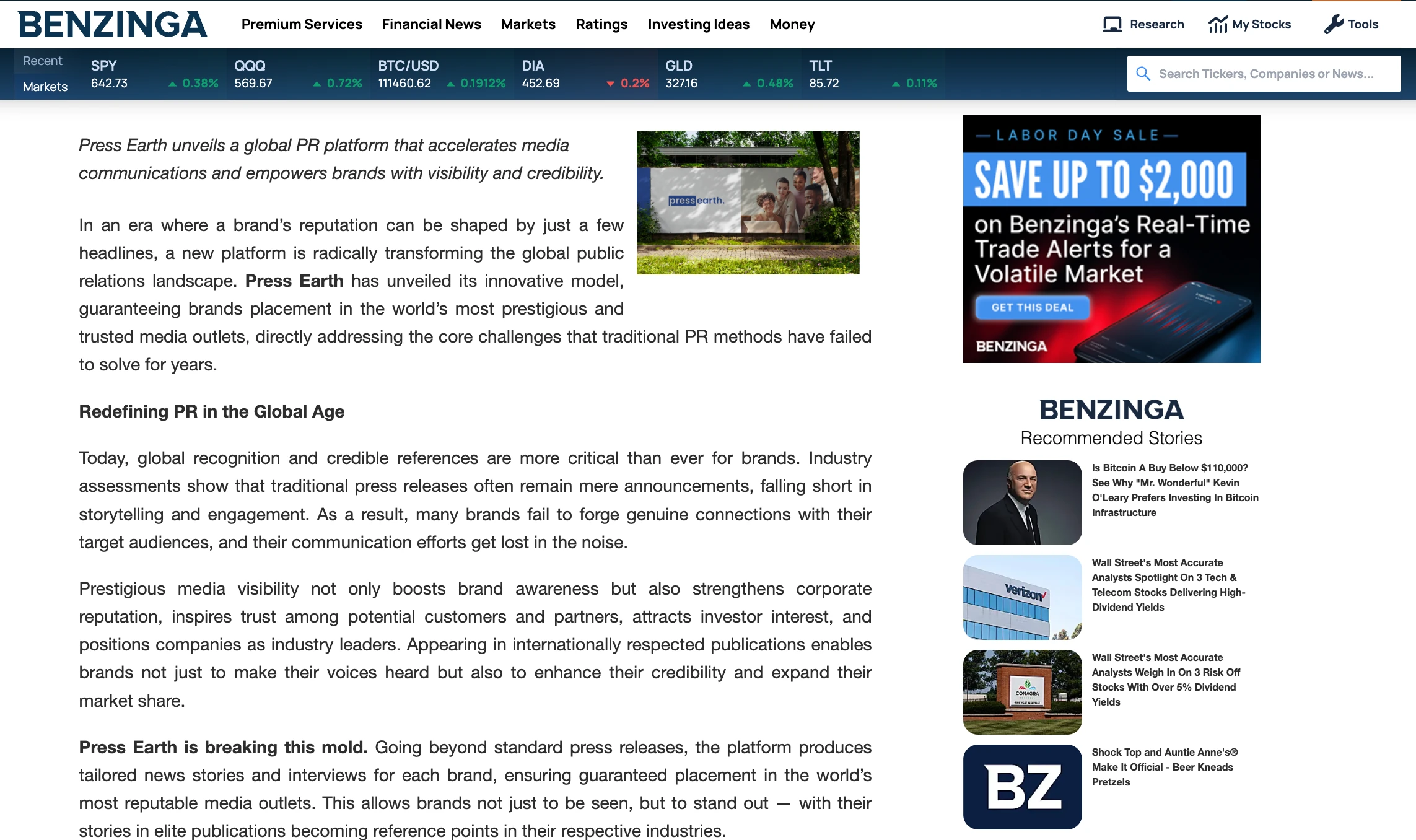 Press Earth on Benzinga