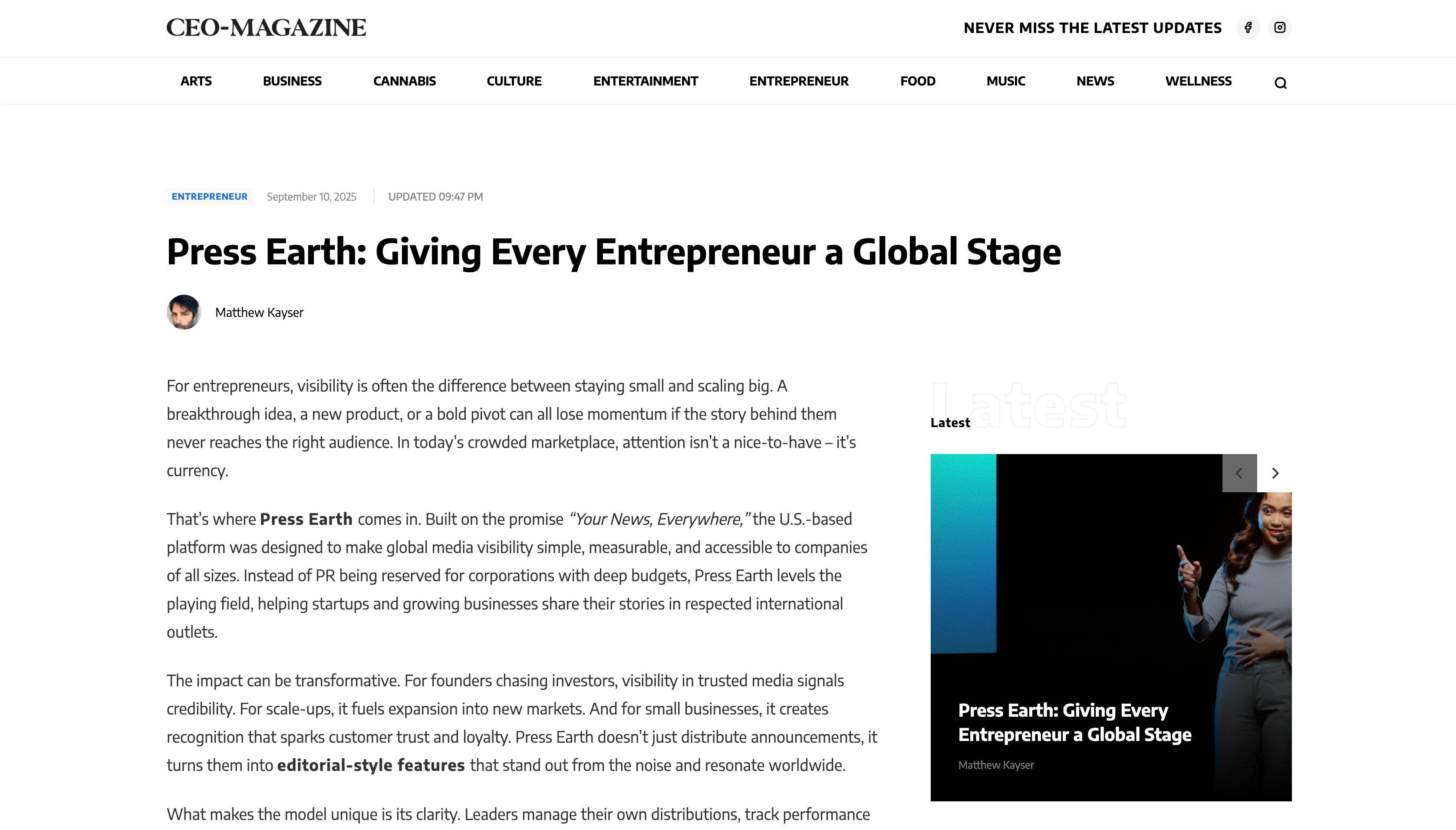 Press Earth on CEO Magazine