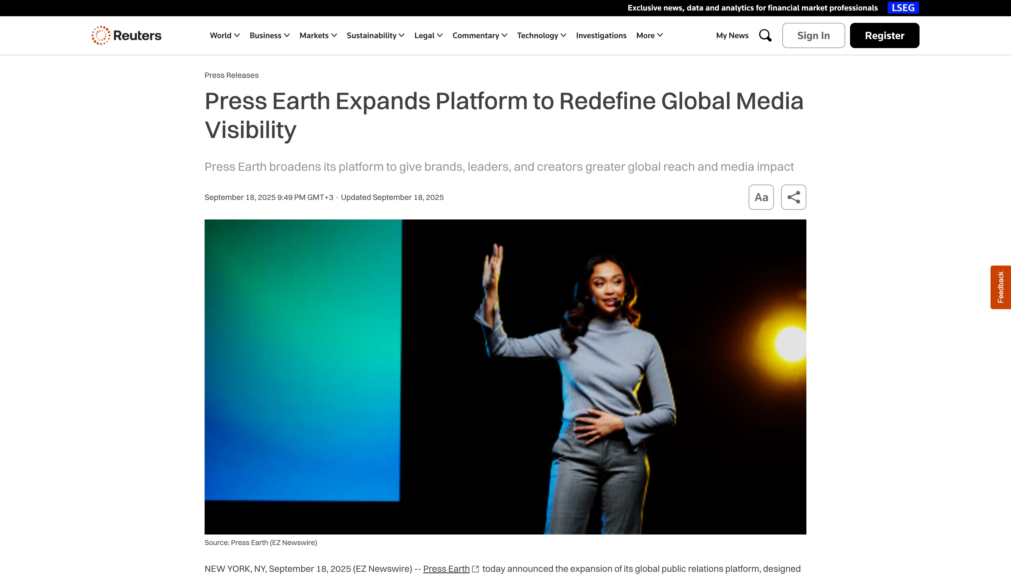 Press Earth on Reuters